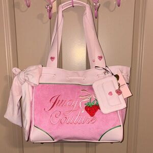 🍓 Juicy Couture Retro Strawberry Daydreamer Tote Purse Cherry Blossom 🍓